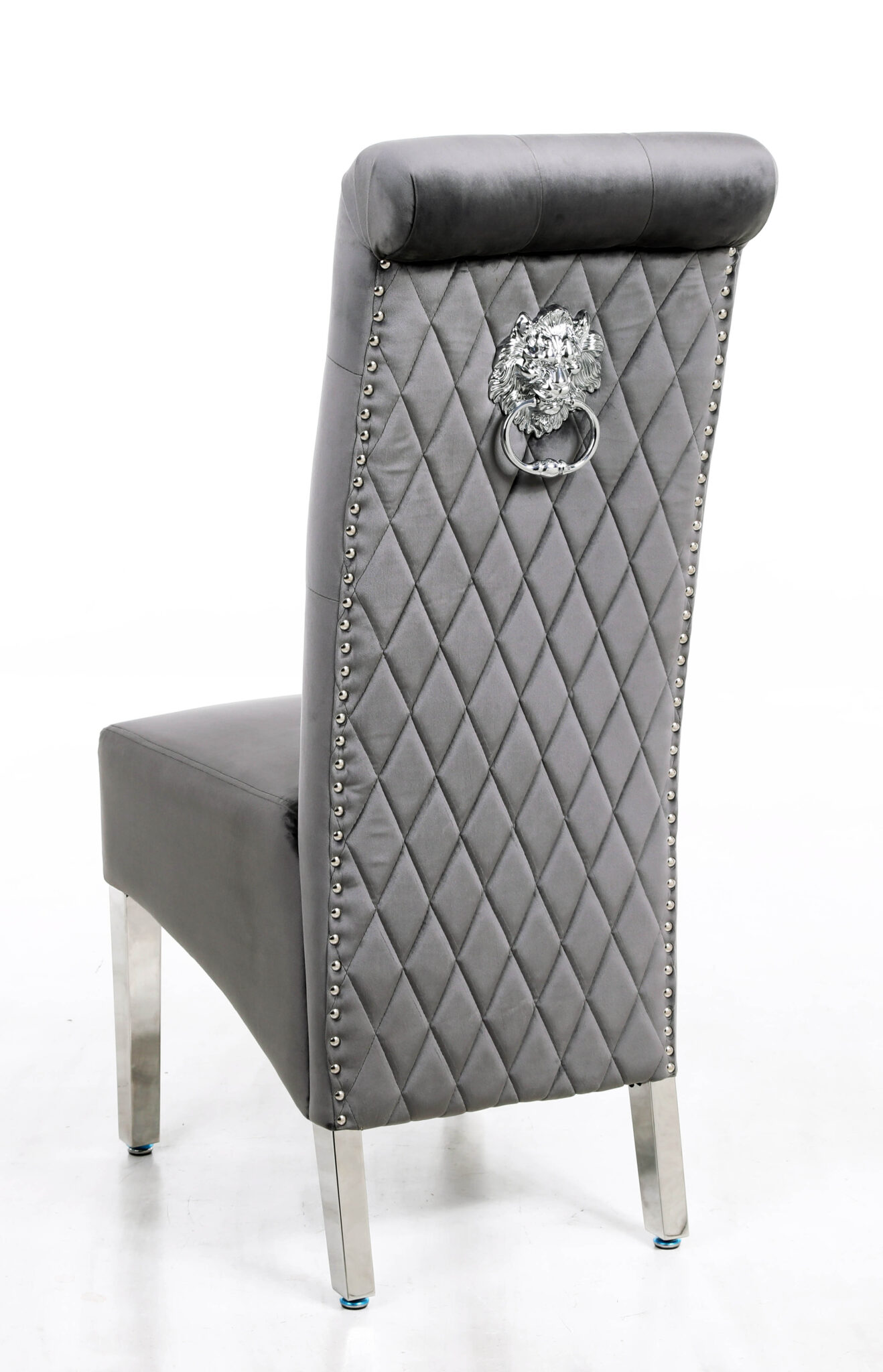 Sofia Grey Colour Chrome Leg Lion Knocker Dining Chair - ASR Interiors