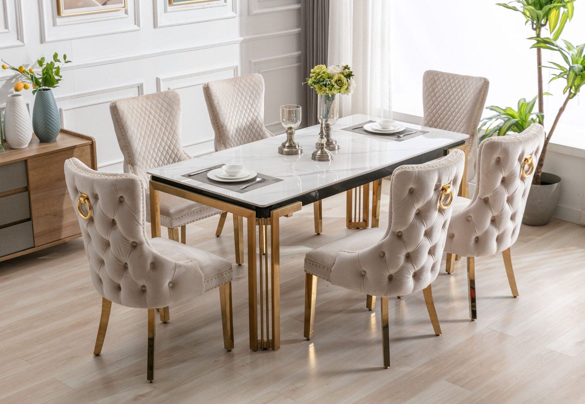 Sorrento Rectangle 180cm Ceramic Gold Table - ASR Interiors