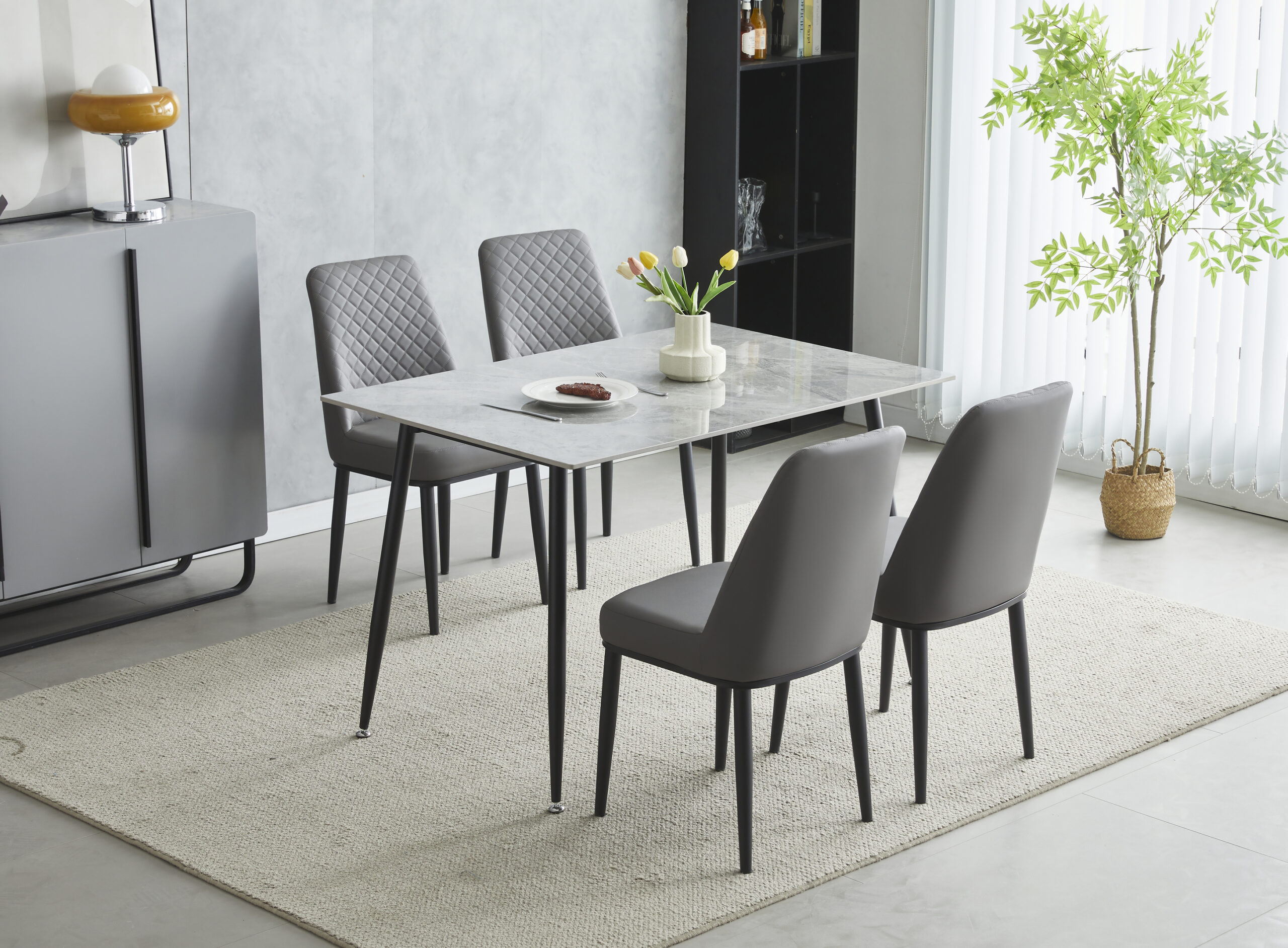 Oxford Ceramic Grey Dining Table 1.2m & 4 Chairs - ASR Interiors