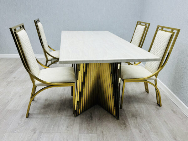 Ravello 180cm Cream & Gold Marble Dining Table - Image 6