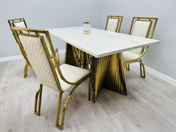 Ravello 180cm Cream & Gold Marble Dining Table - Image 9