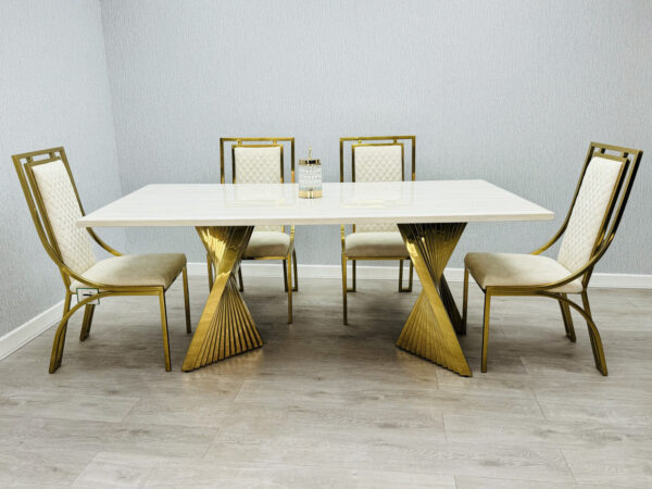 Ravello 180cm Cream & Gold Marble Dining Table - Image 7
