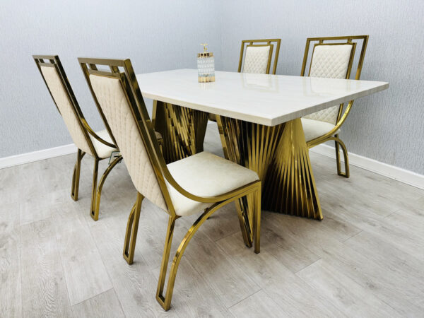 Ravello 180cm Cream & Gold Marble Dining Table - Image 8