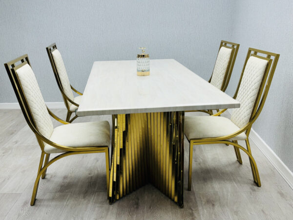 Ravello 180cm Cream & Gold Marble Dining Table - Image 3