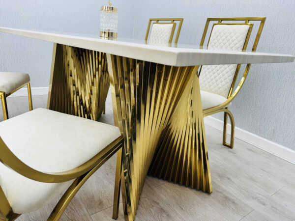 Ravello 180cm Cream & Gold Marble Dining Table - Image 4