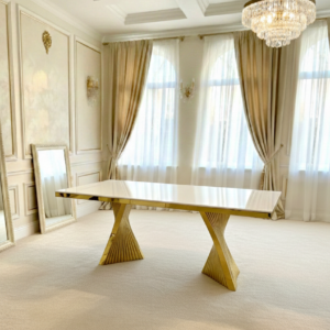 Ravello 160cm Cream & Gold Marble Dining Table