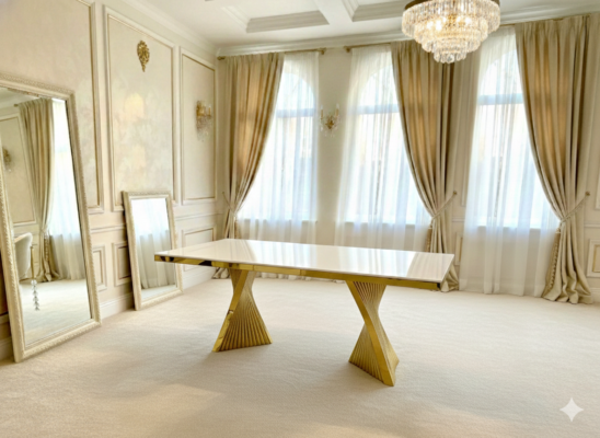 Ravello 180cm Cream & Gold Marble Dining Table - ASR Interiors