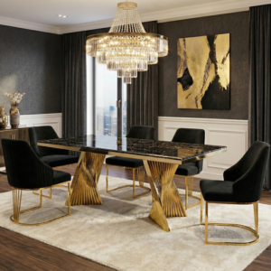 Ravello 180cm Black & Gold Marble Dining Table