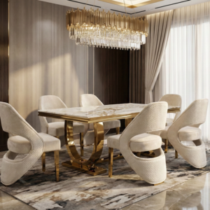 Ariana White and Gold Dining Table 160cm