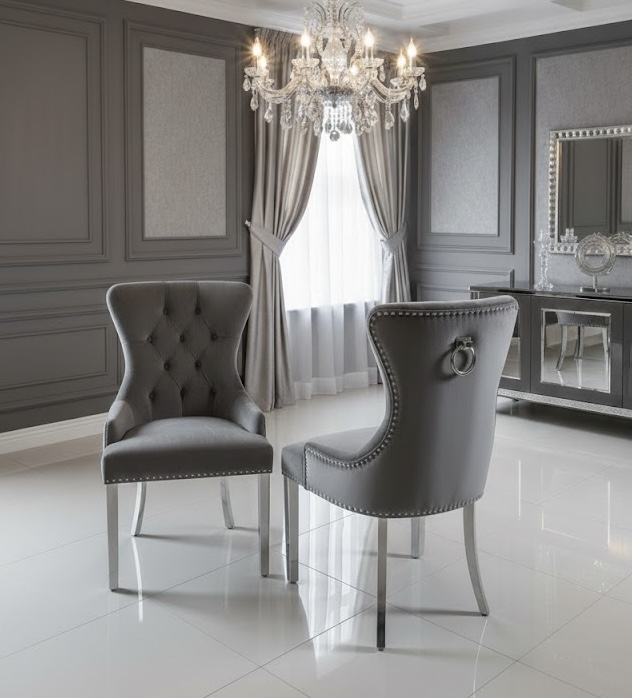 Henley Grey Velvet Knocker Back Chair